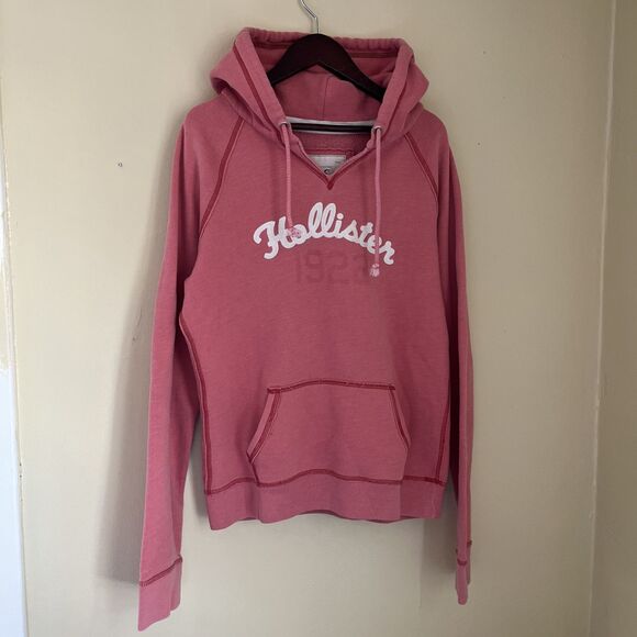 HOLLISTER Y2K 2000s Raised Stitched Collegiate Logo Graphic Hoodie, Pink- XL - Picture 1 of 8